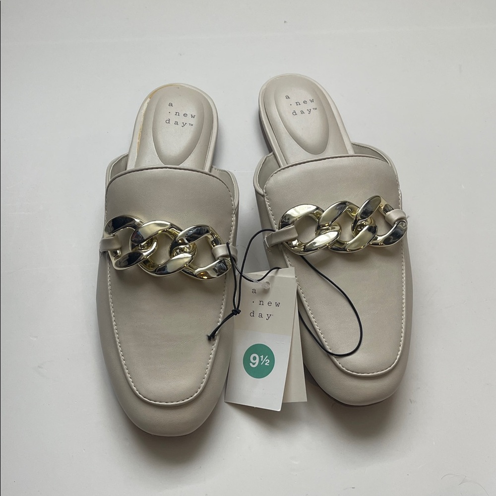 A New Day Cream Mules with Chain Detail